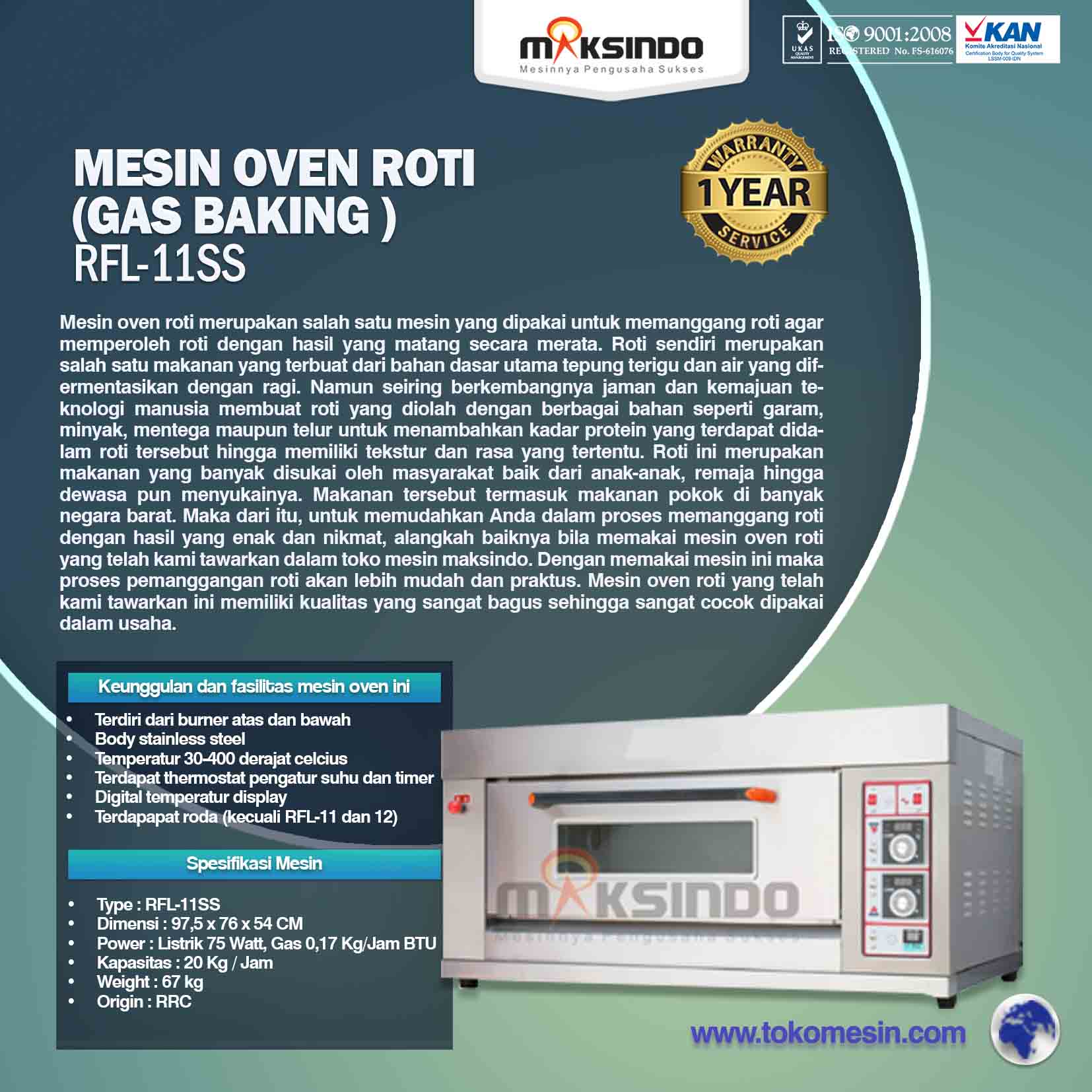 Jual Mesin Oven Roti Gas 1 Loyang (MKS-RS11) di Blitar