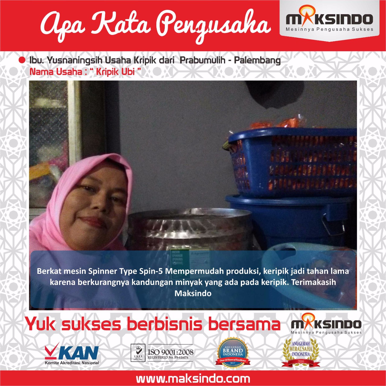 Kripik Ubi : Mesin Spiner Maksindo Jadikan Kripik Ubi Saya Kriuk dan Tahan Lama