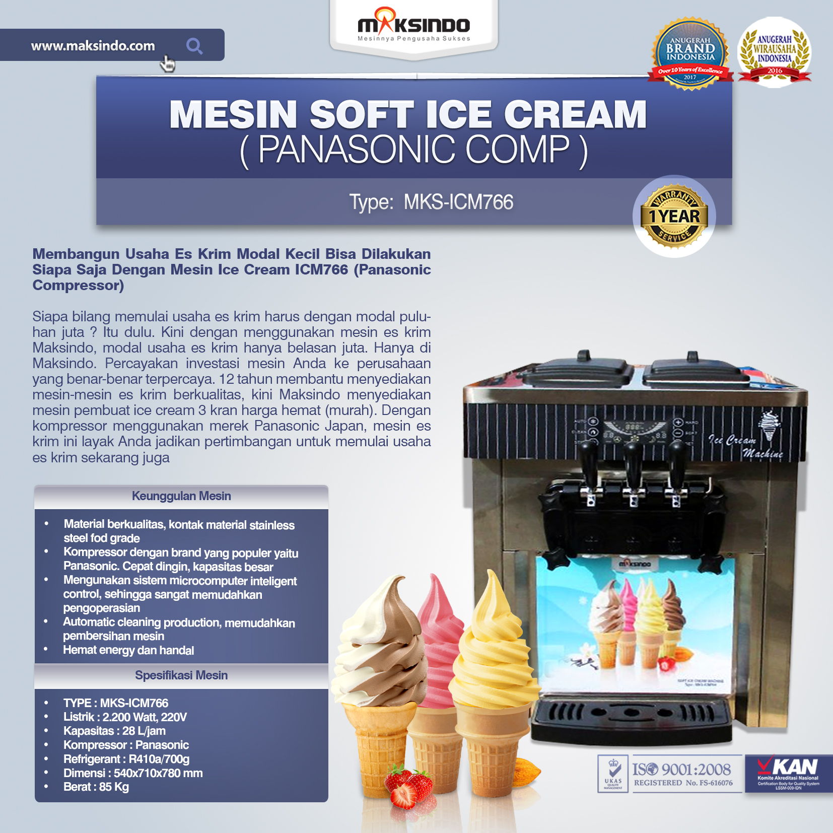 Jual Mesin Soft Ice Cream ICM766 (Panasonic Comp) di Blitar