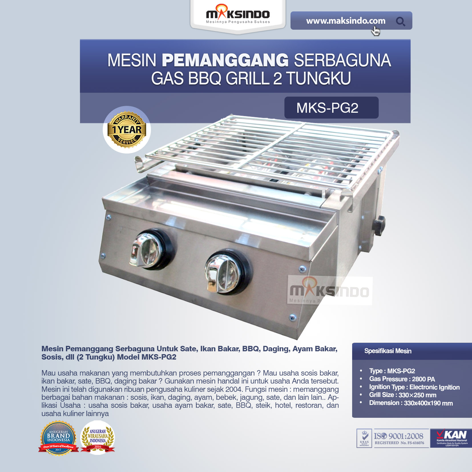 Jual Pemanggang Serbaguna – Gas BBQ Grill 2 Tungku Full Stainless di Blitar