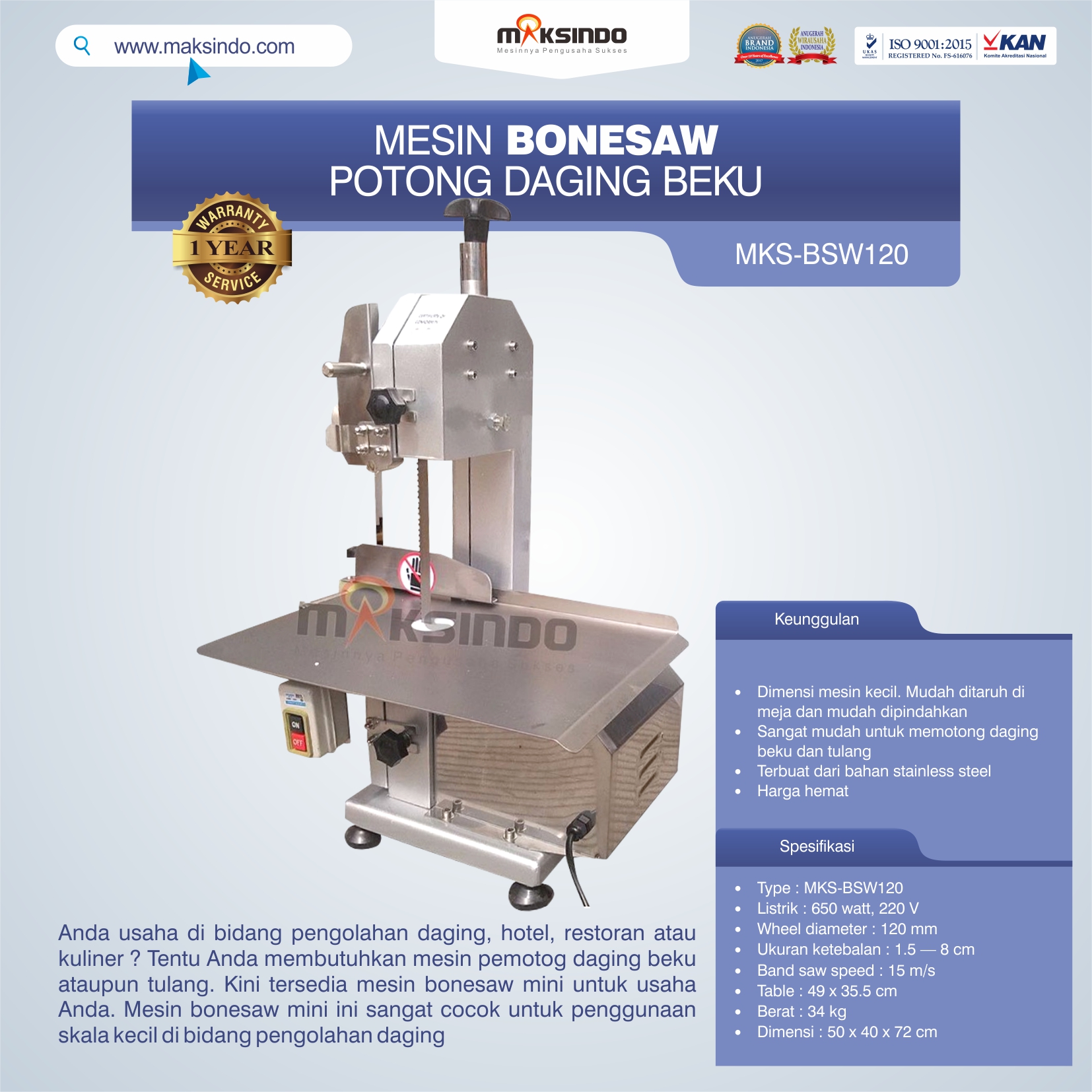 Jual Bonesaw Pemotong Daging Beku (MKS-BSW120) di Blitar