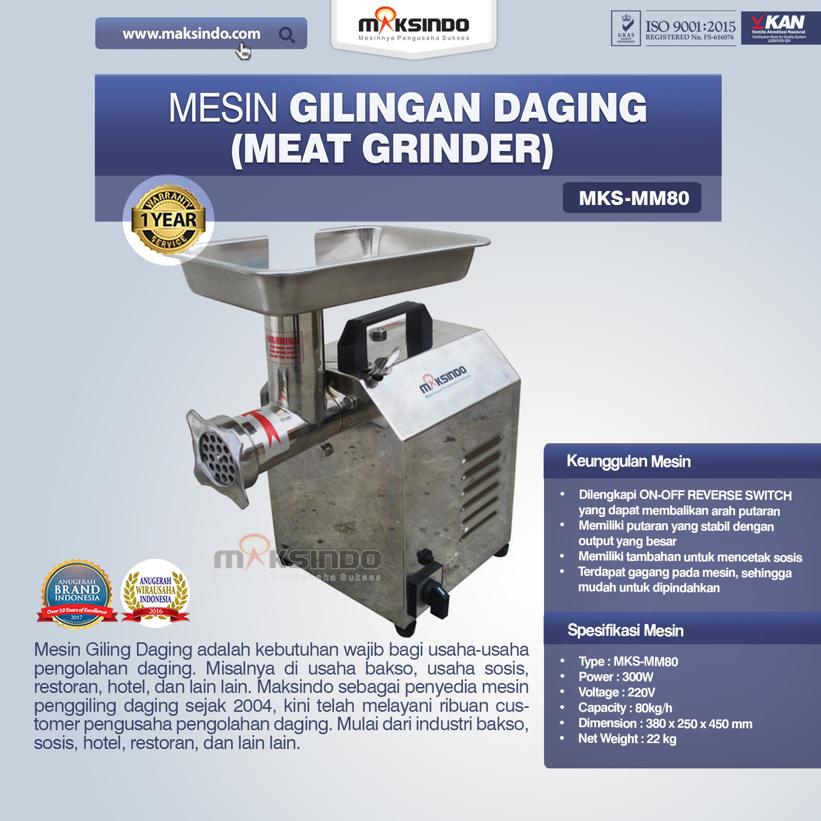 Jual Mesin Meat Grinder MKS-MM80 di Blitar