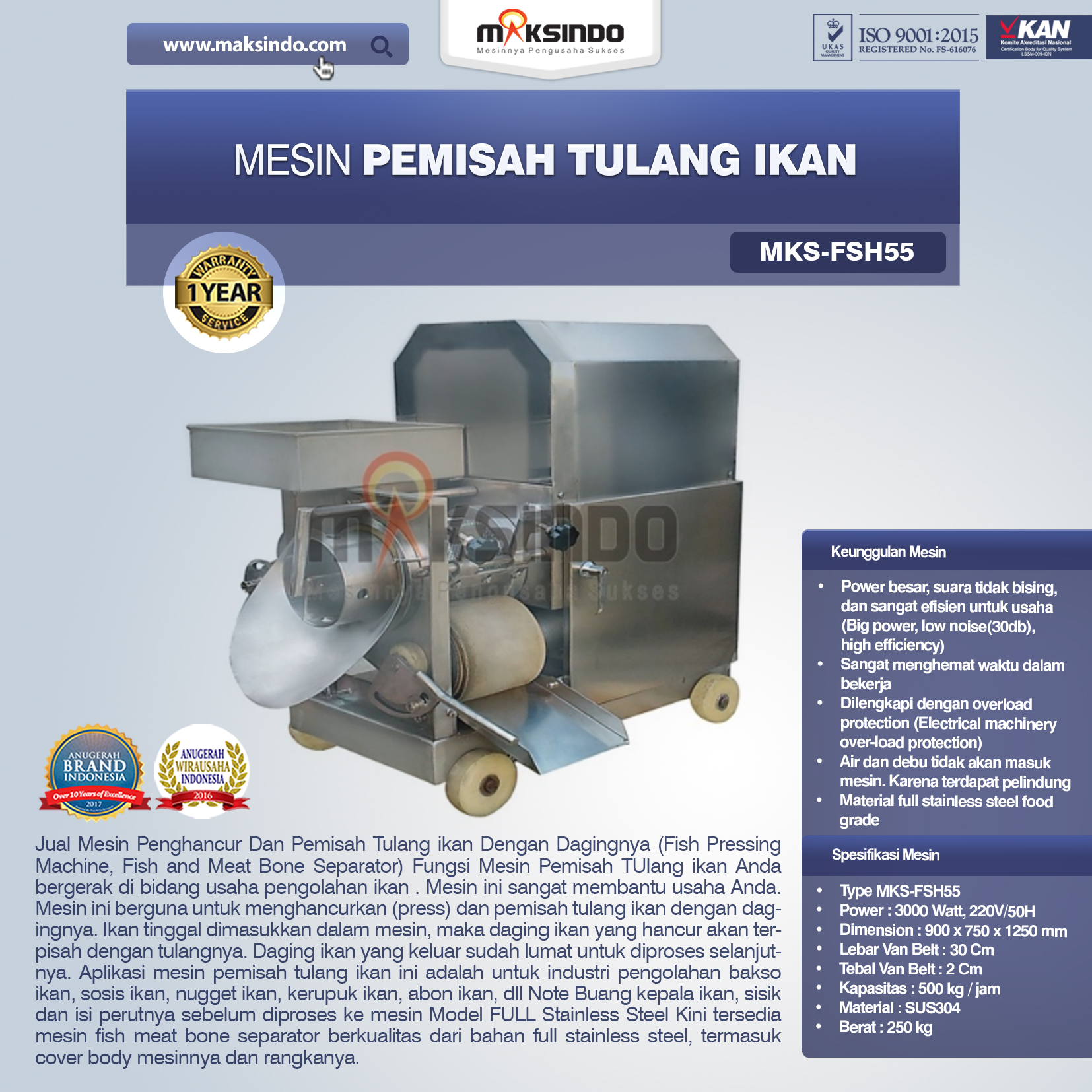 Jual Mesin Pemisah Tulang Ikan (FSH55) di Blitar