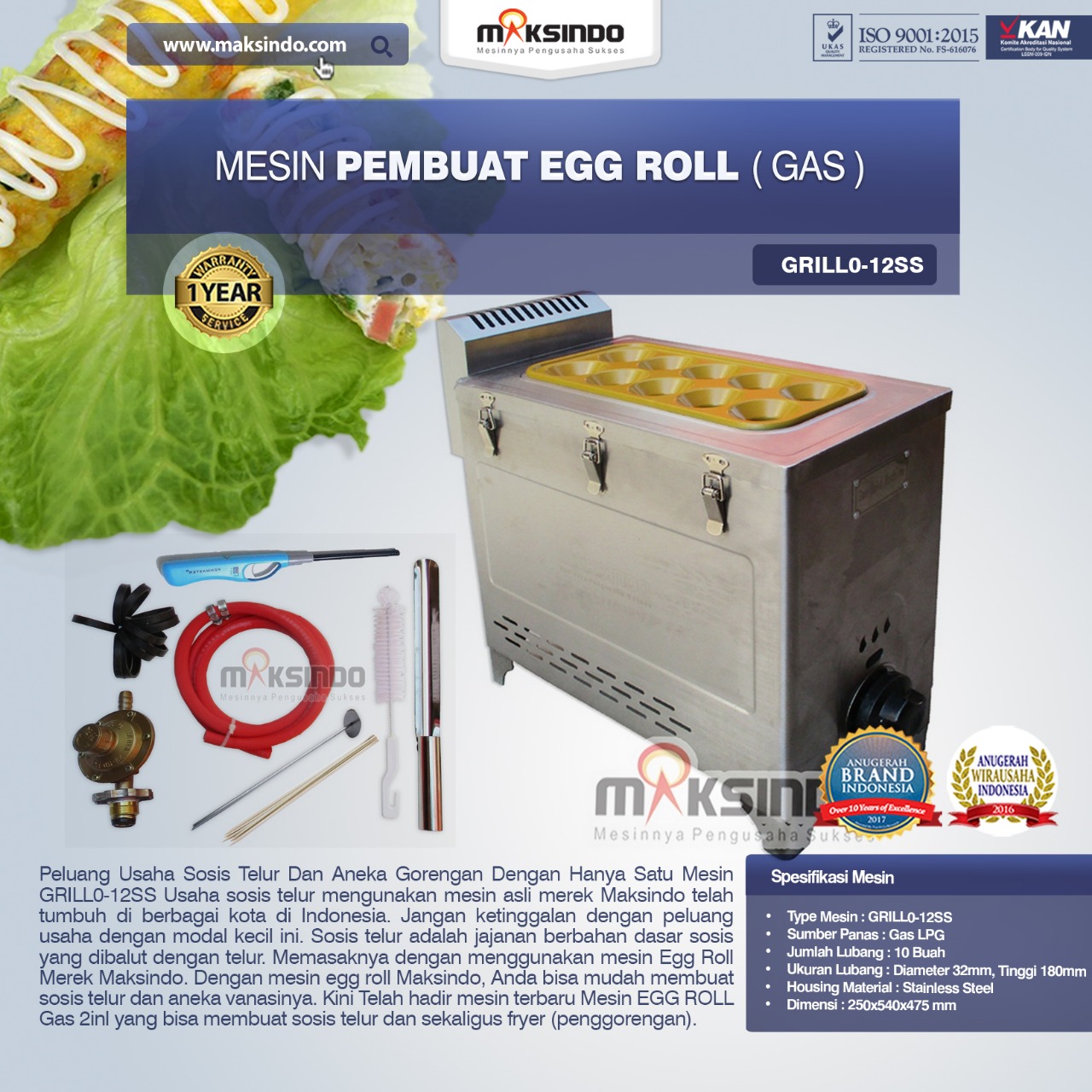 Jual Mesin Pembuat Egg Roll (Gas) GRILLO-12SS di Blitar