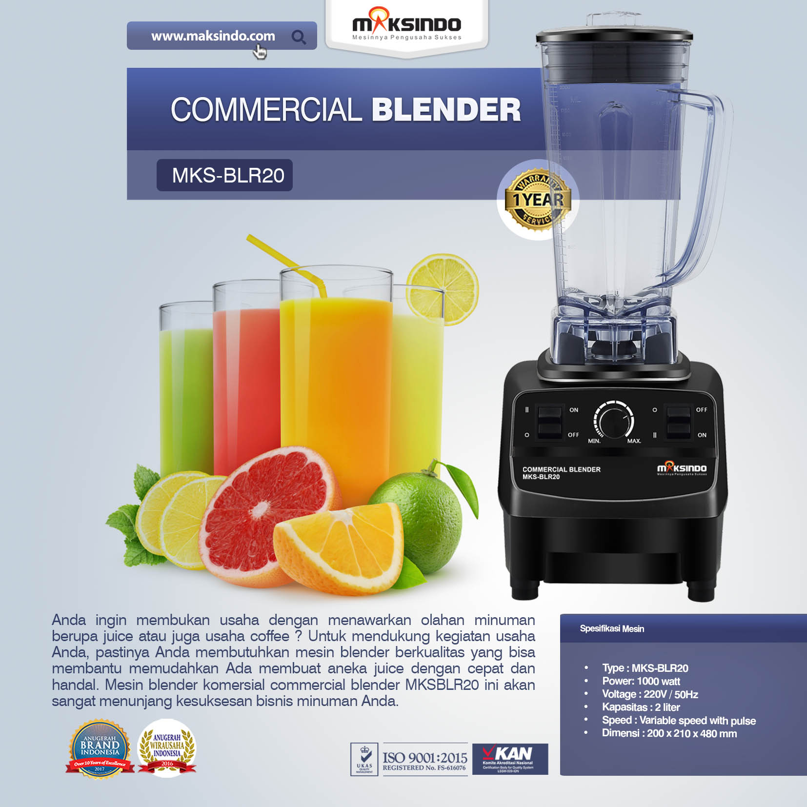 Jual Commercial Blender MKS-BLR20 di Blitar