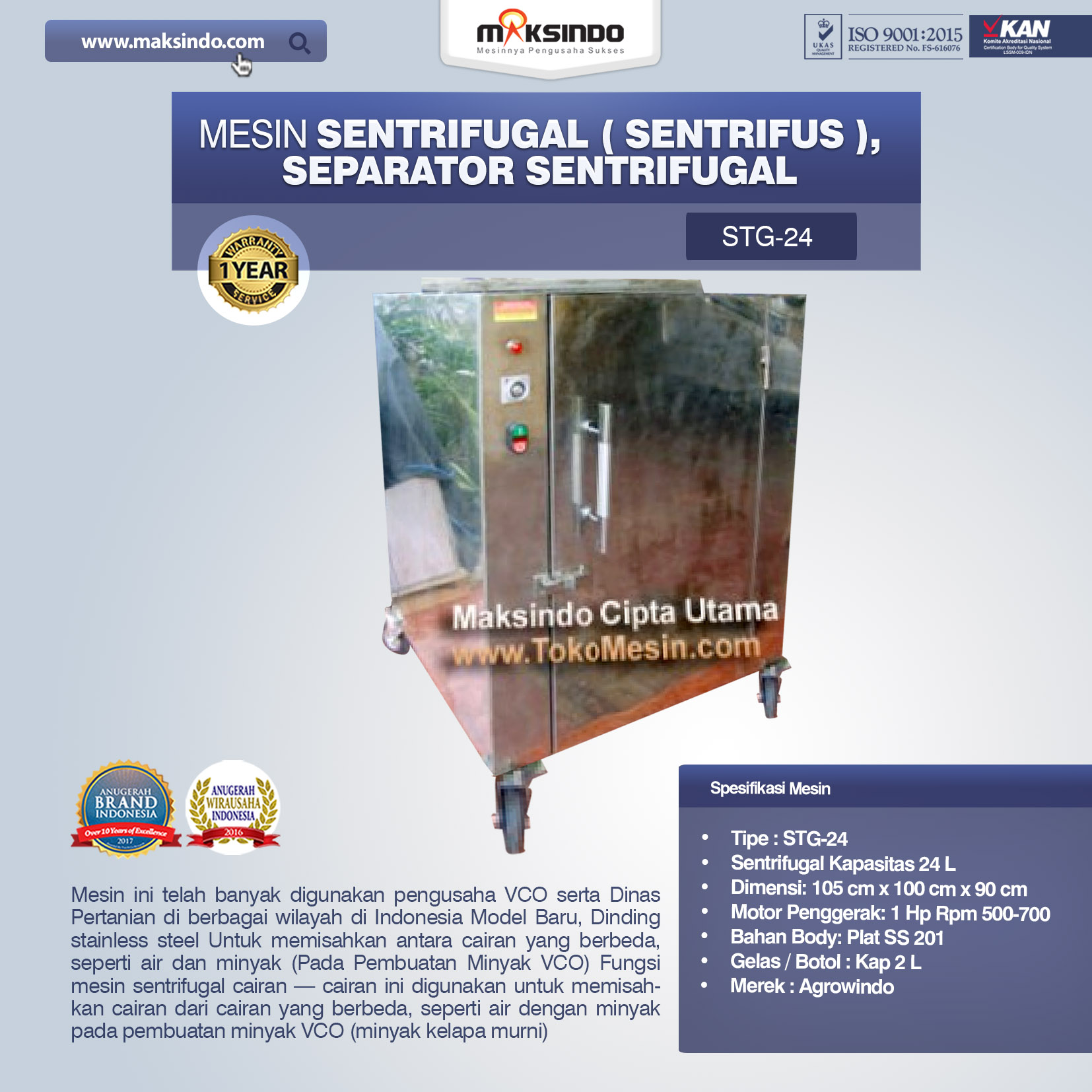 Jual Mesin Sentrifugal (Sentrifus), Separator Sentrifugal Di Blitar