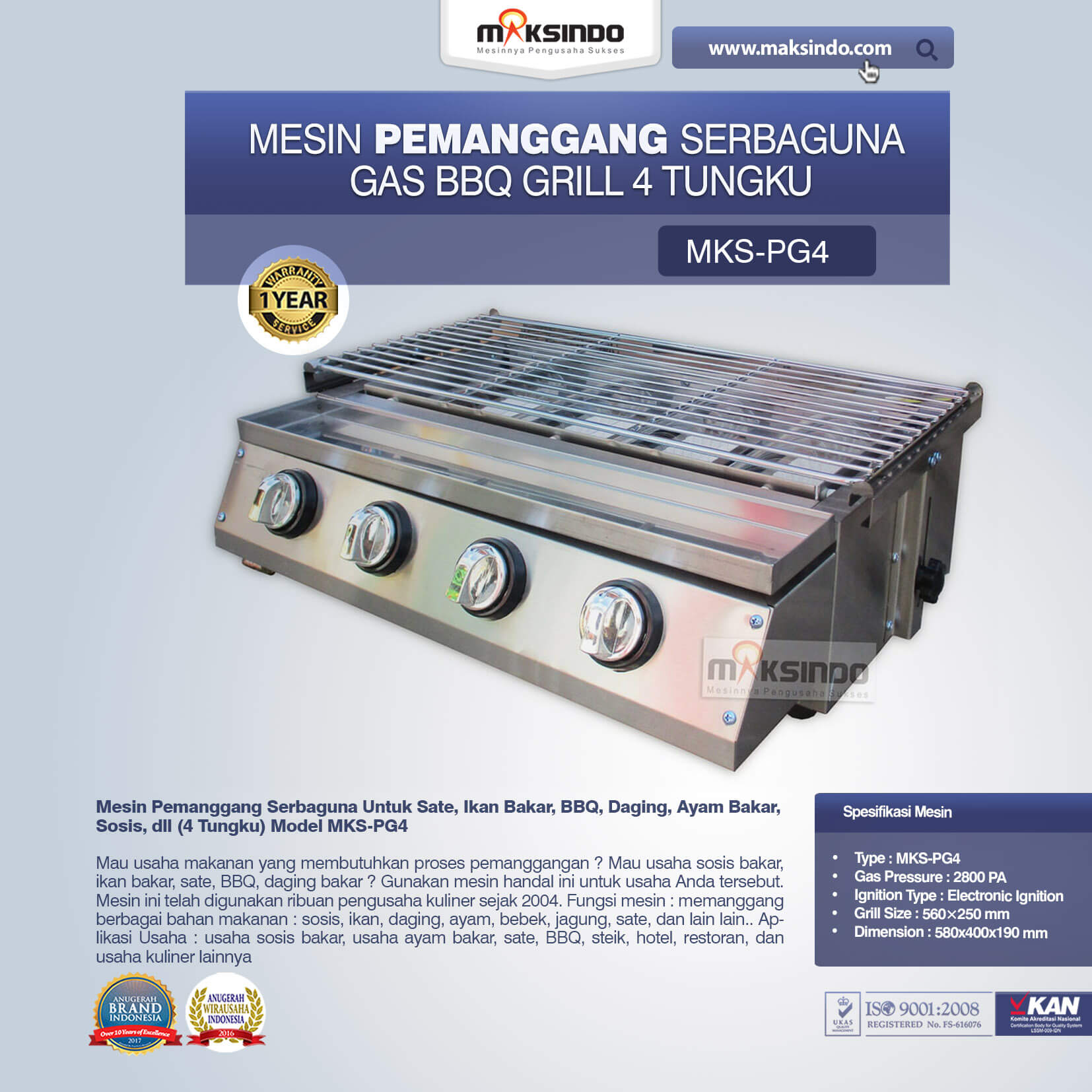 Jual Pemanggang Serbaguna – Gas BBQ Grill 4 Tungku di Blitar