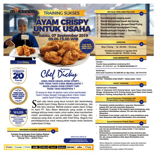 Training Sukses Ayam Crispy Untuk Usaha, Sabtu 07 September 2019