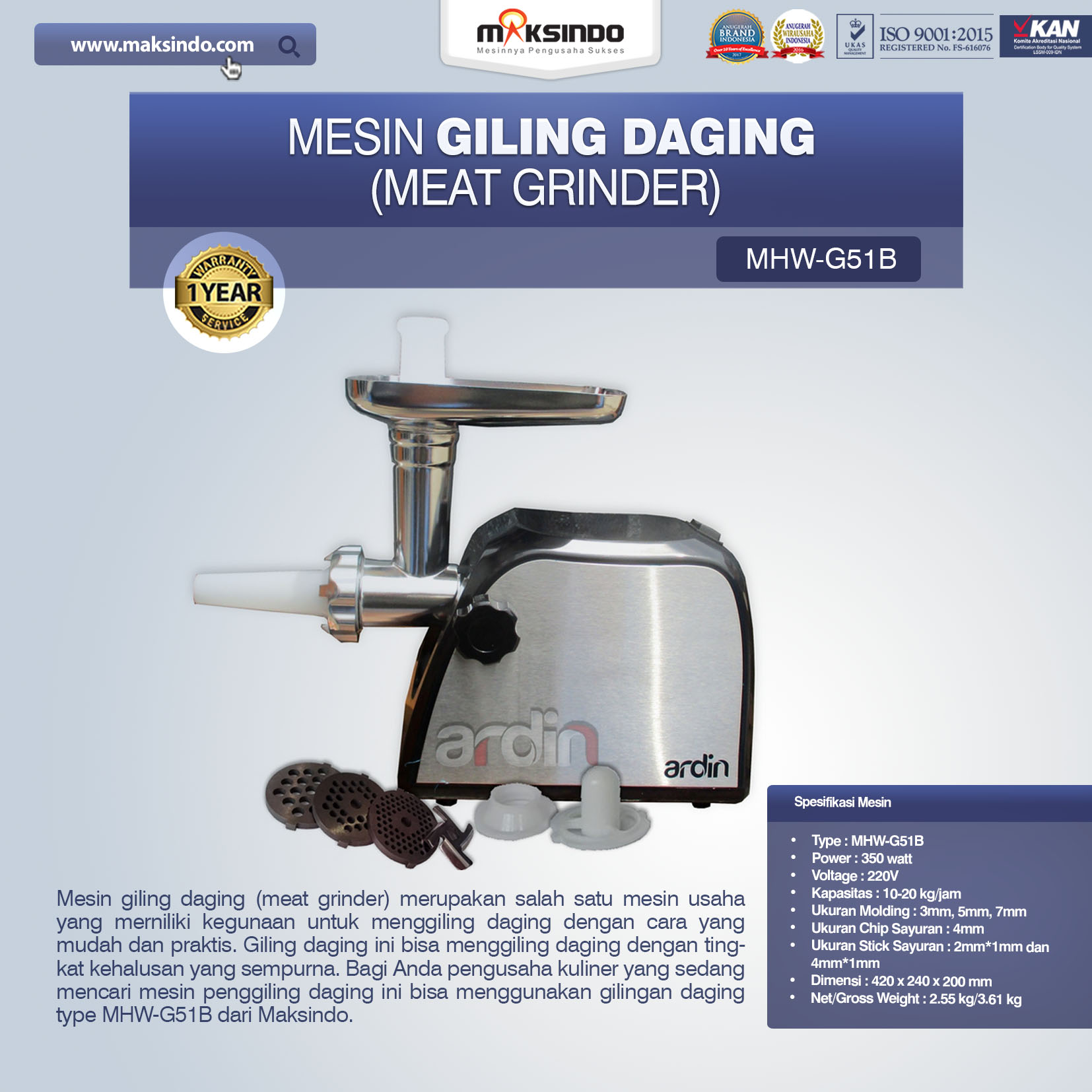 Jual Mesin Giling Daging (Meat Grinder) MHW-G51B di Blitar