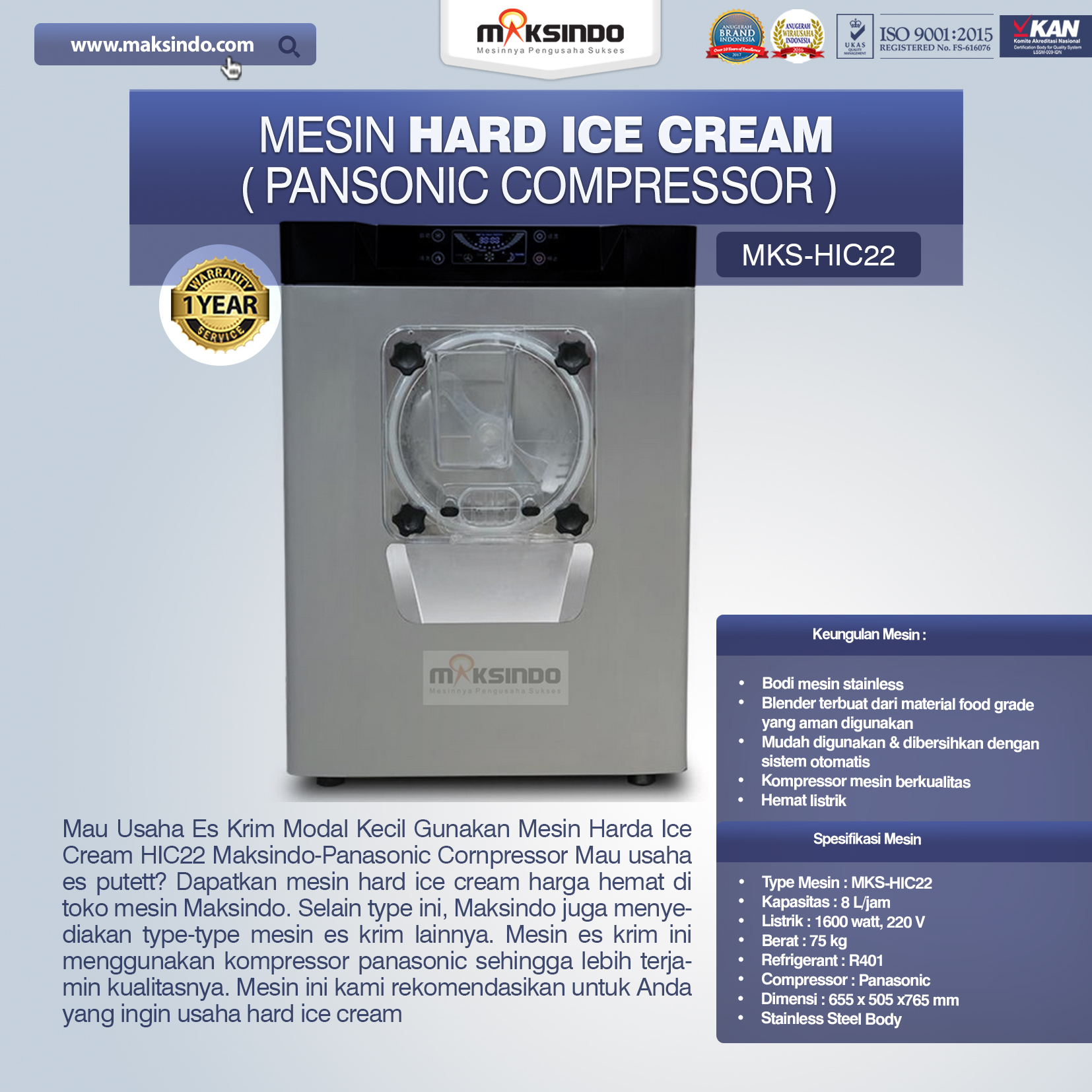 Jual Mesin Hard Ice Cream (HIC22) di Blitar