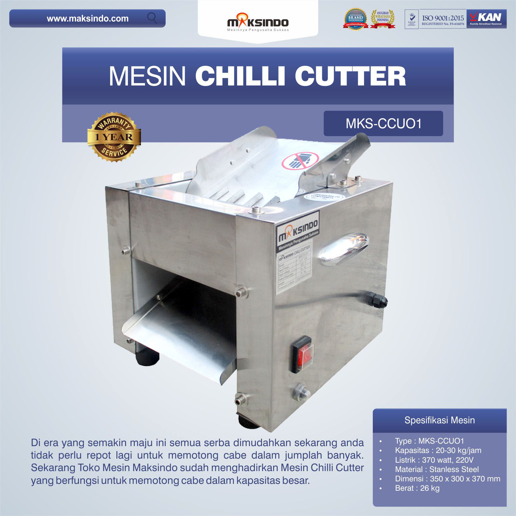 Jual Mesin Chilli Cutter MKS-CCU01 di Blitar