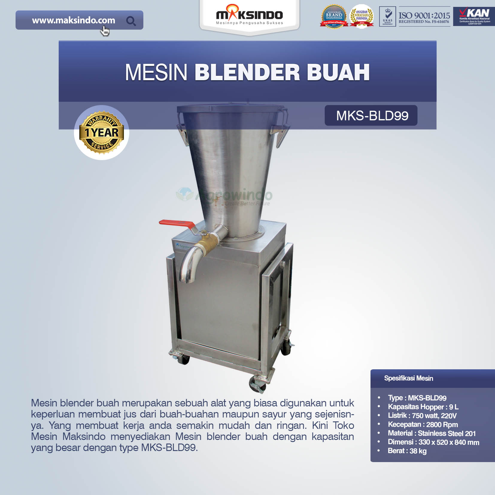 Jual Mesin Baru Mesin Blender Buah MKS-BLD99 di Blitar