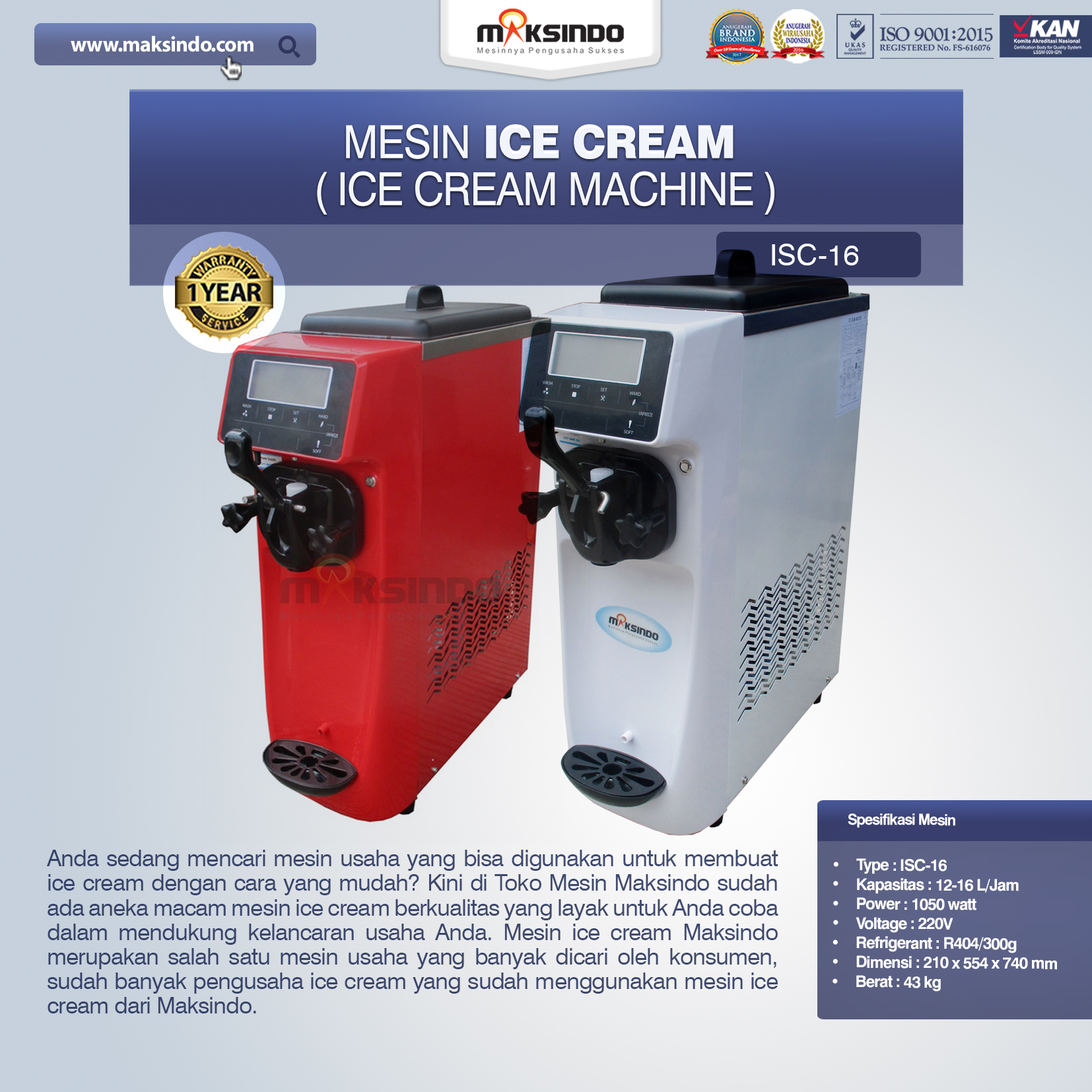 Jual Mesin Es Krim (Ice Cream Machine) ISC-16 di Blitar