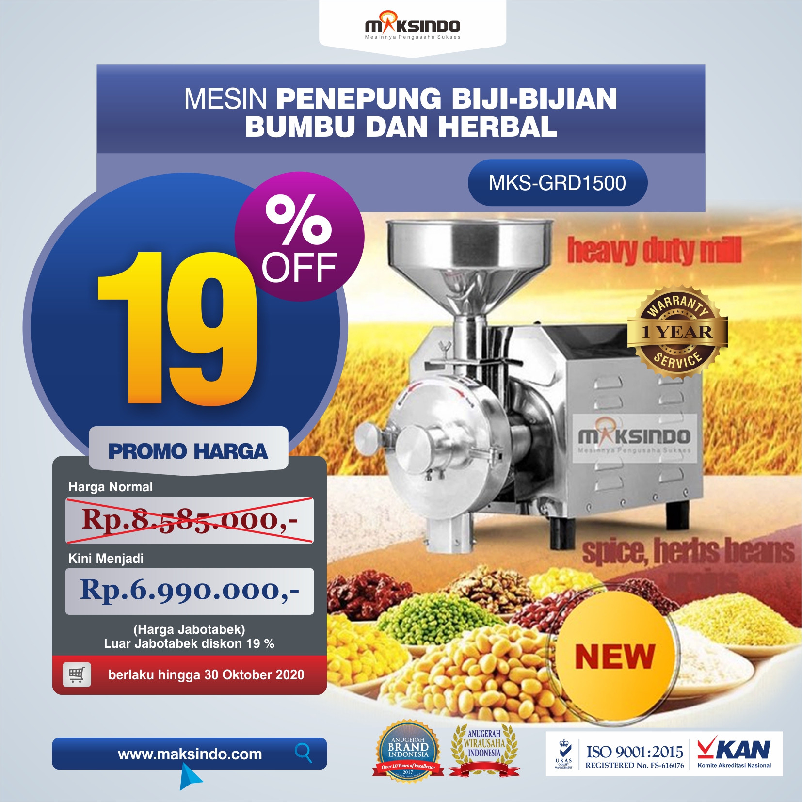 Jual Mesin Penepung Biji-Bijian, Bumbu dan Herbal (GRAIN GRINDER) di Blitar