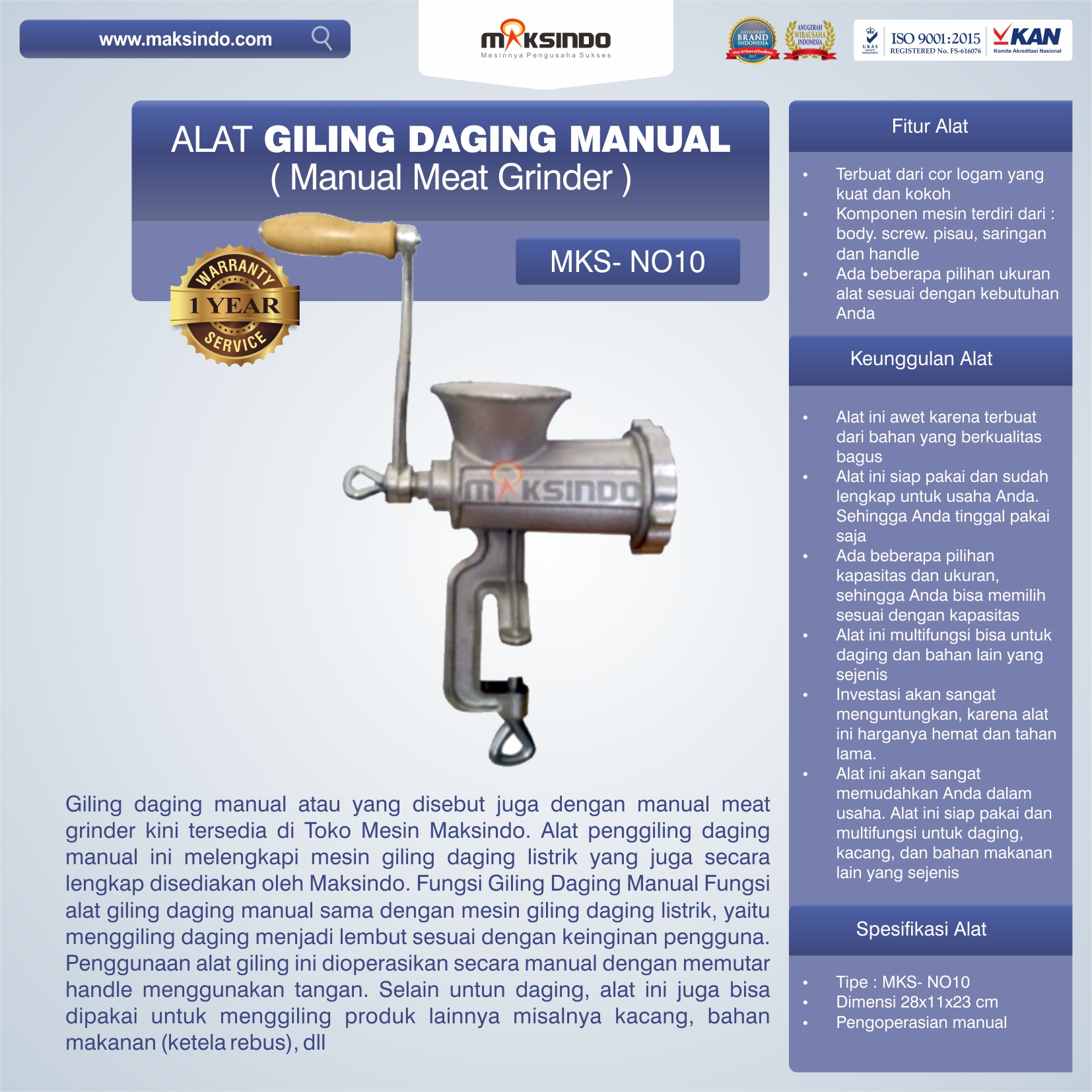 Jual Alat Giling Daging Manual (Iron) di Blitar