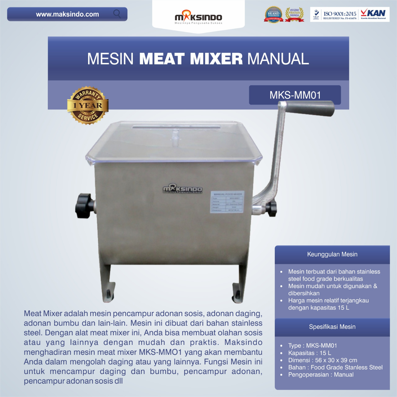 Jual Manual Meat Mixer MKS-MM01 di Blitar