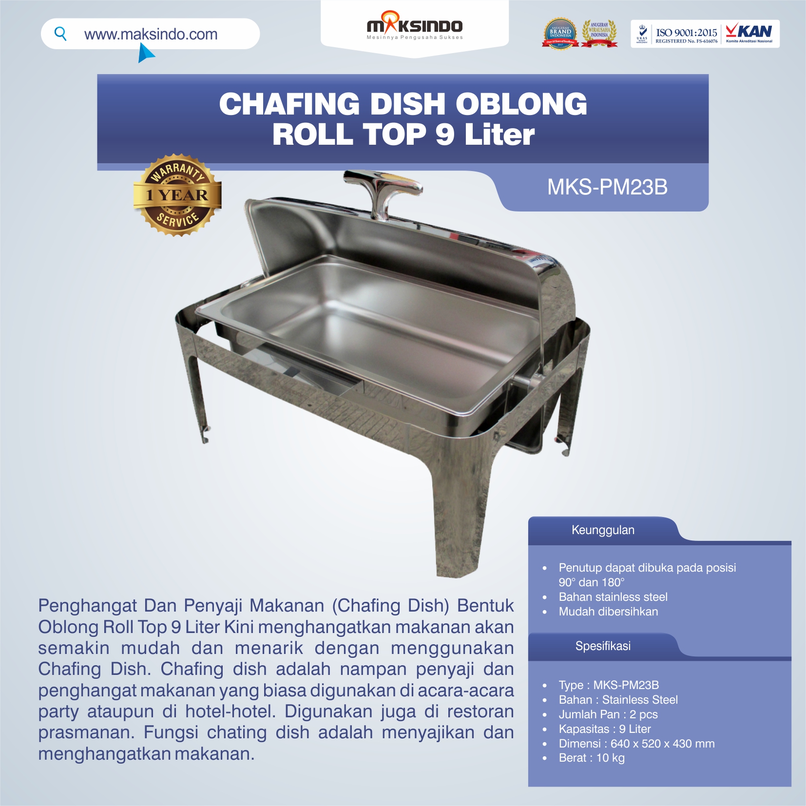 Jual Chafing Dish Oblong Roll Top – 9 Liter di Blitar