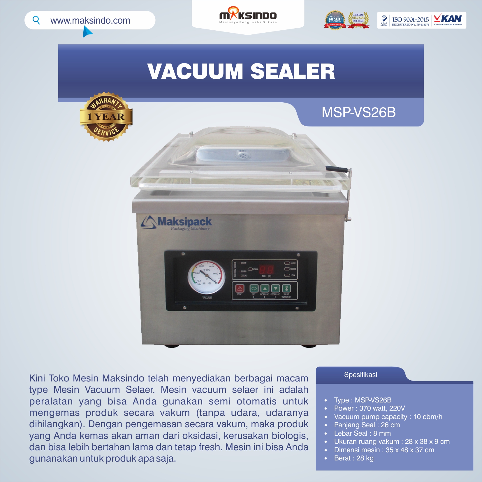 Jual Vacuum Sealer MSP-VS26B di Blitar
