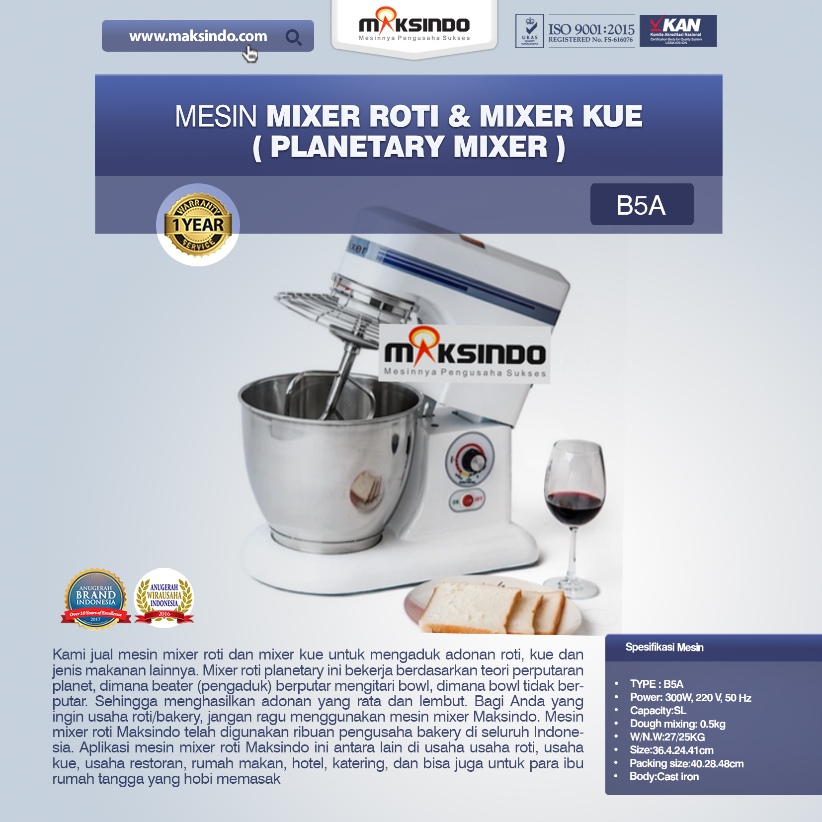 Jual Mesin Mixer Roti dan Kue Model Planetary di Blitar