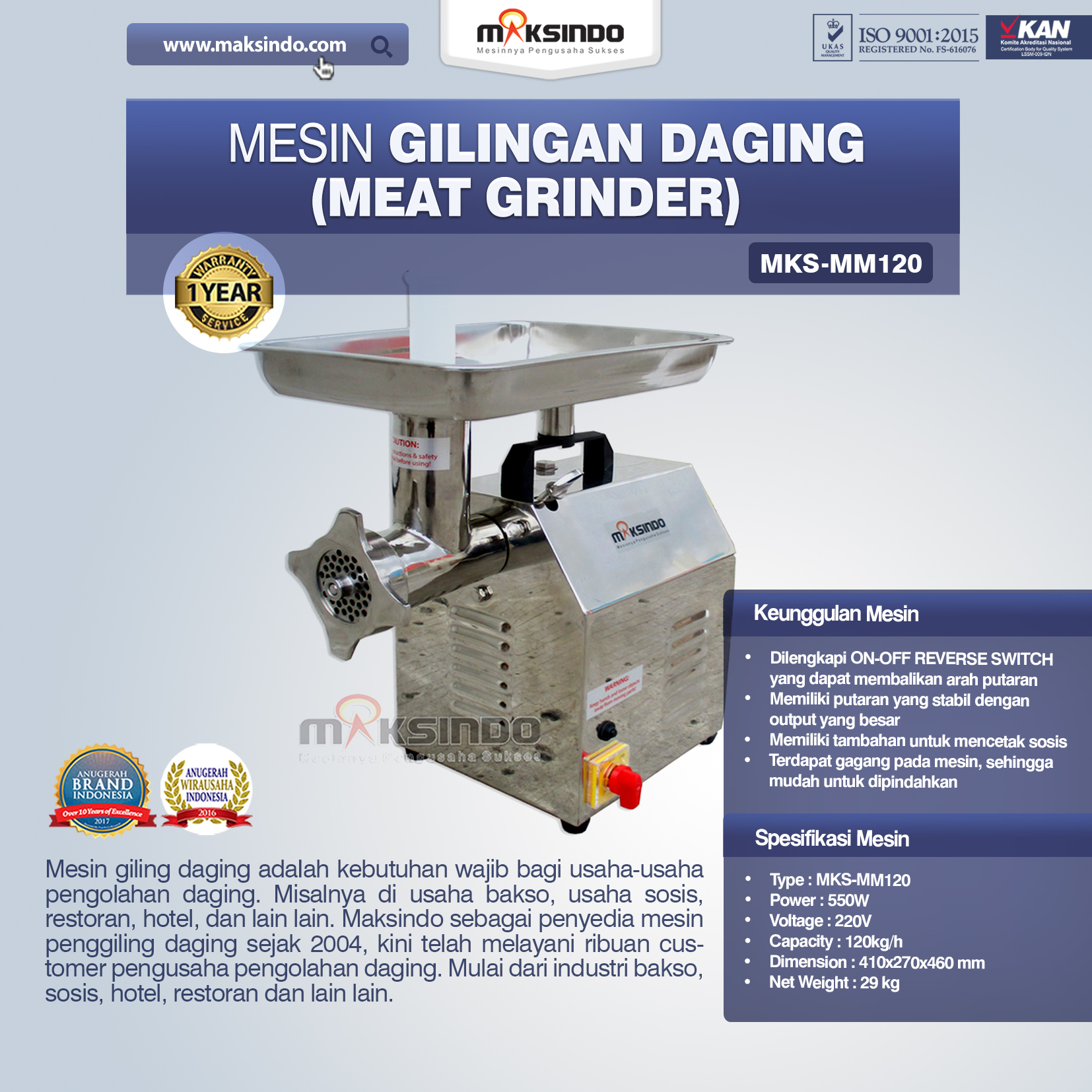 Jual Mesin Meat Grinder MKS-MM120 di Blitar