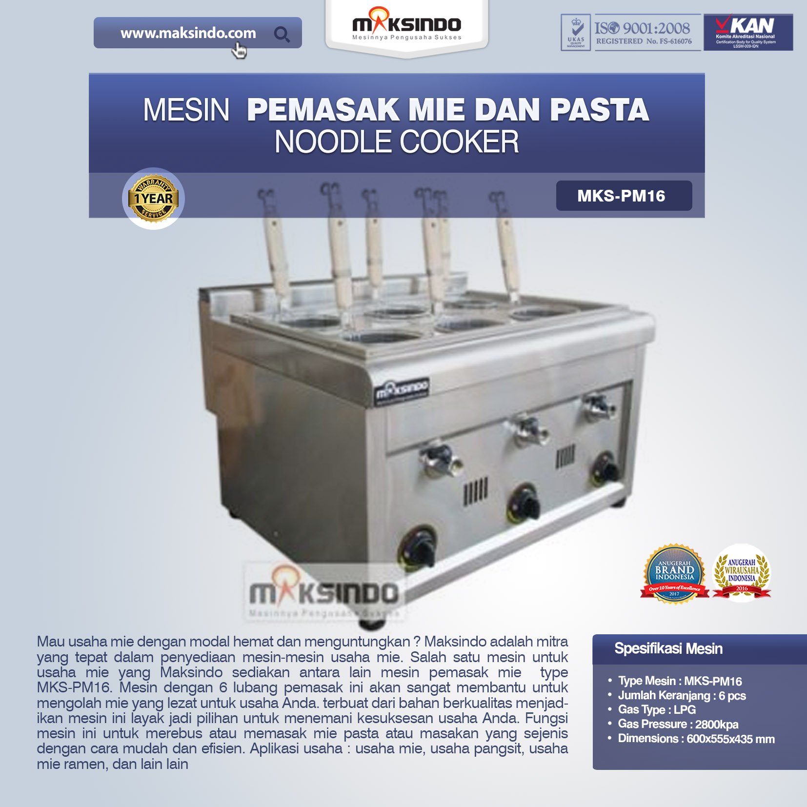 Jual Noodle Cooker (Pemasak Mie Dan Pasta) MKS-PMI6 di Blitar