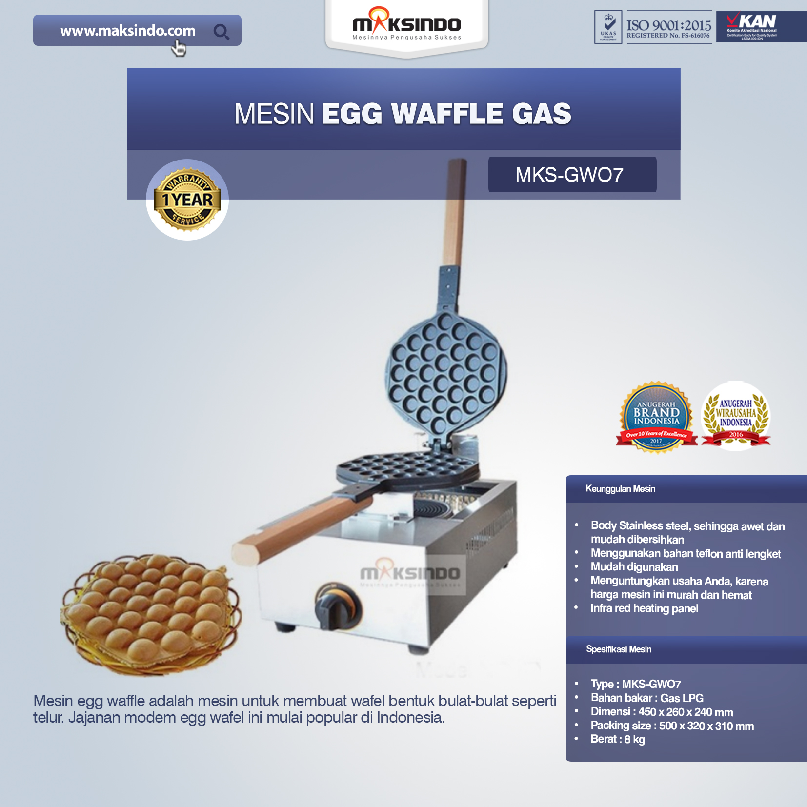 Jual Mesin Egg Waffle Gas (GW07) di Blitar