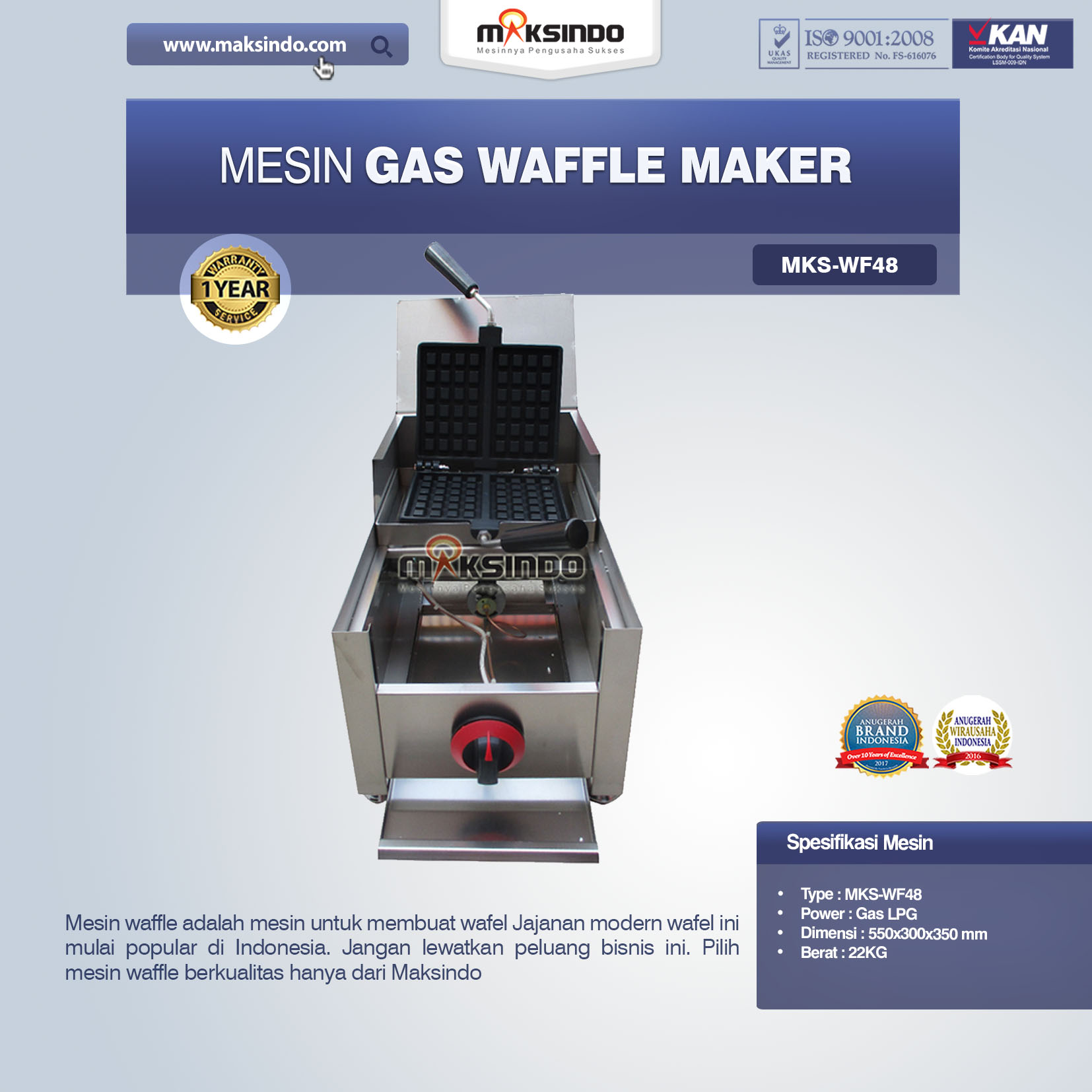 Jaul Mesin Gas Waffle Maker MKS-WF48 di Blitar