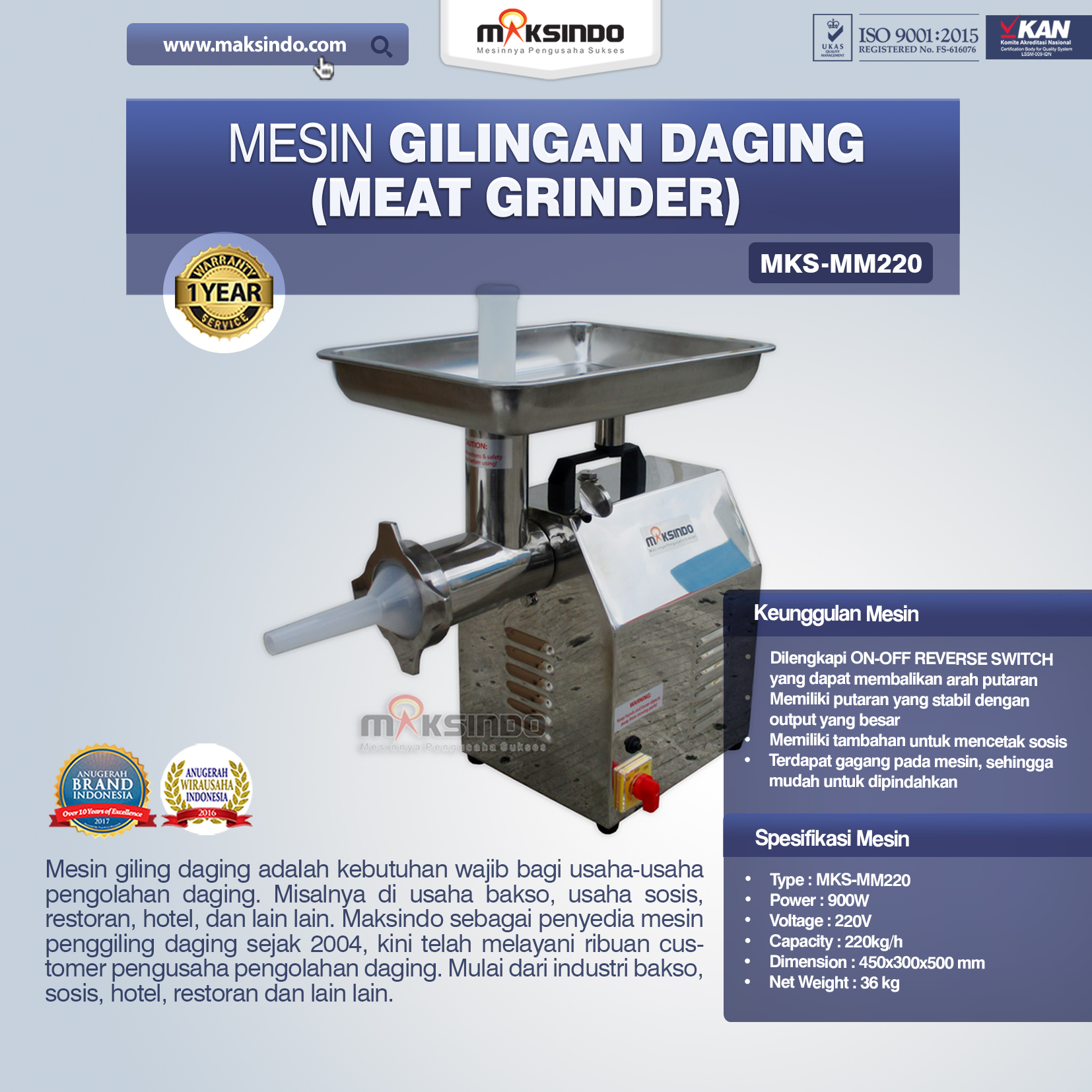 Jual Mesin Meat Grinder MKS-MM220 di Blitar
