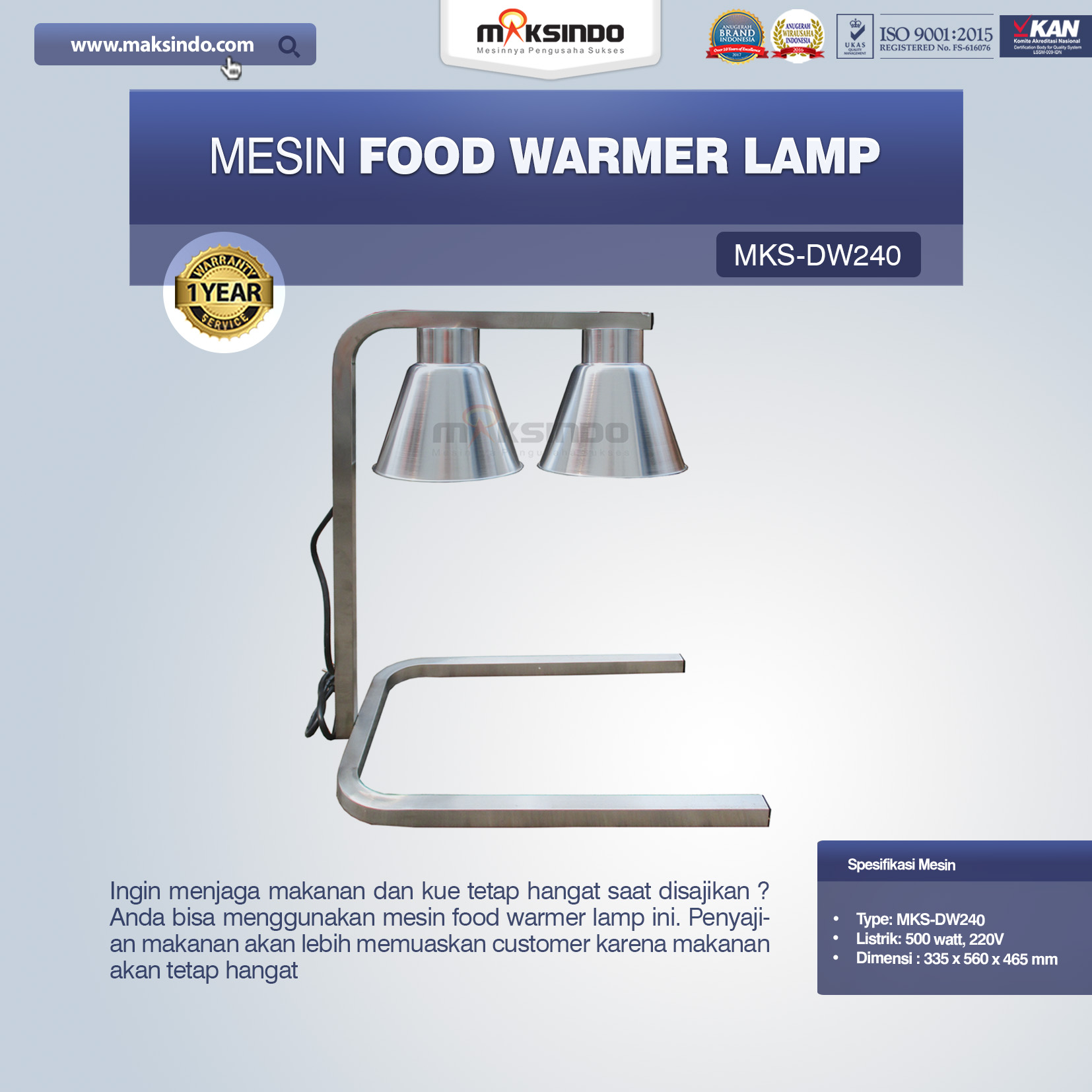 Jual Mesin Food Warmer Lamp MKS-DW240 di Blitar