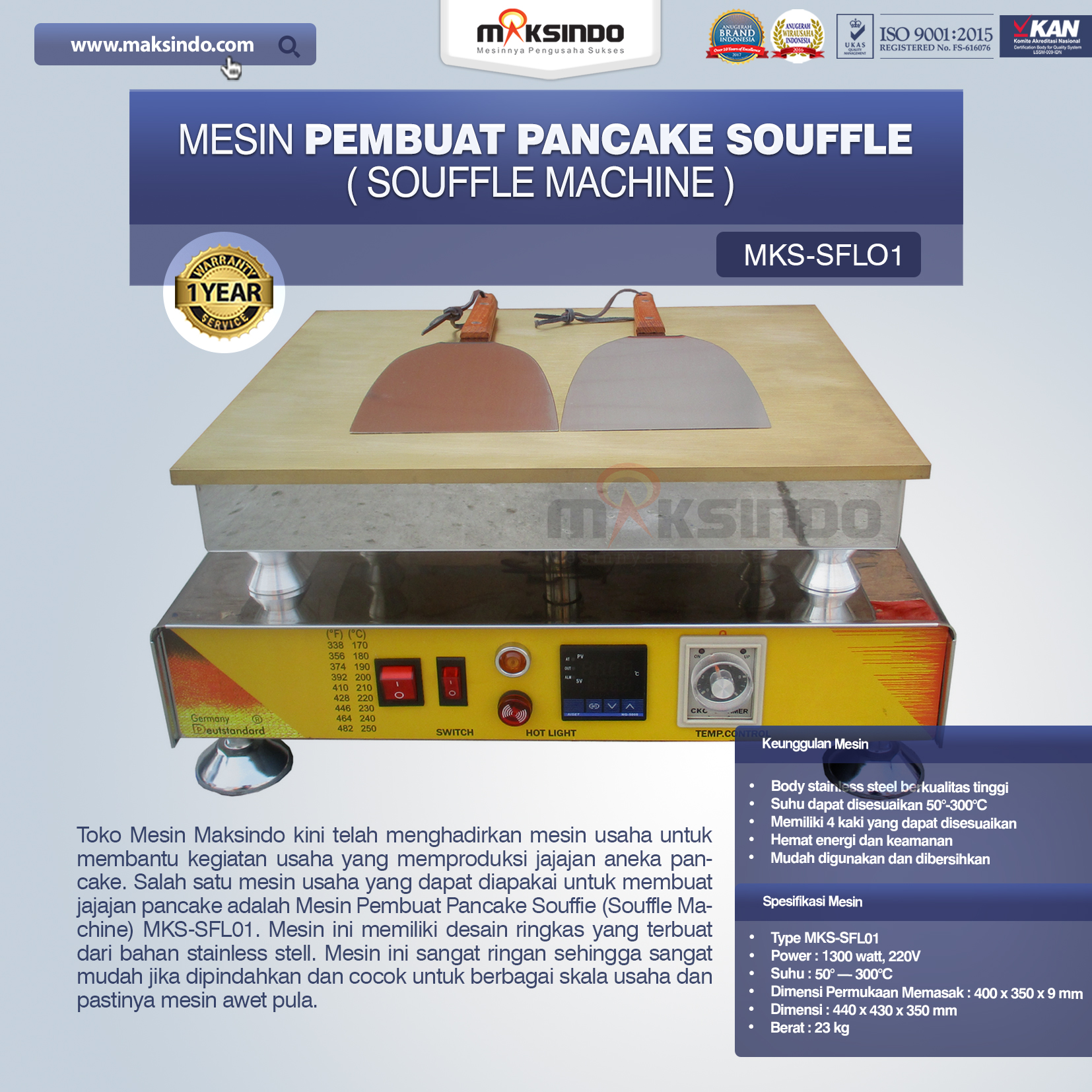 Jual Mesin Pembuat Pancake Souffle (Souffle Machine) MKS-SFL01 di Blitar