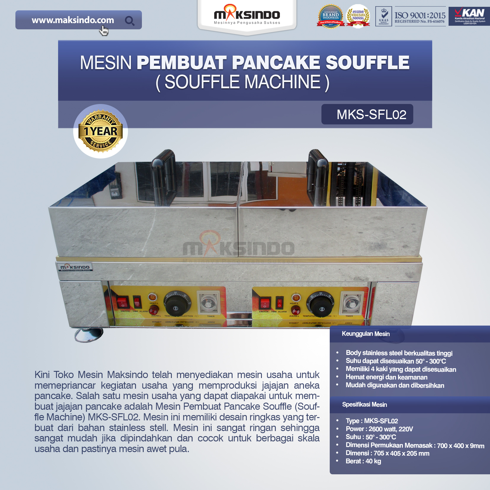 Jual Mesin Pembuat Pancake Souffle (Souffle Machine) MKS-SFL02 di Blitar
