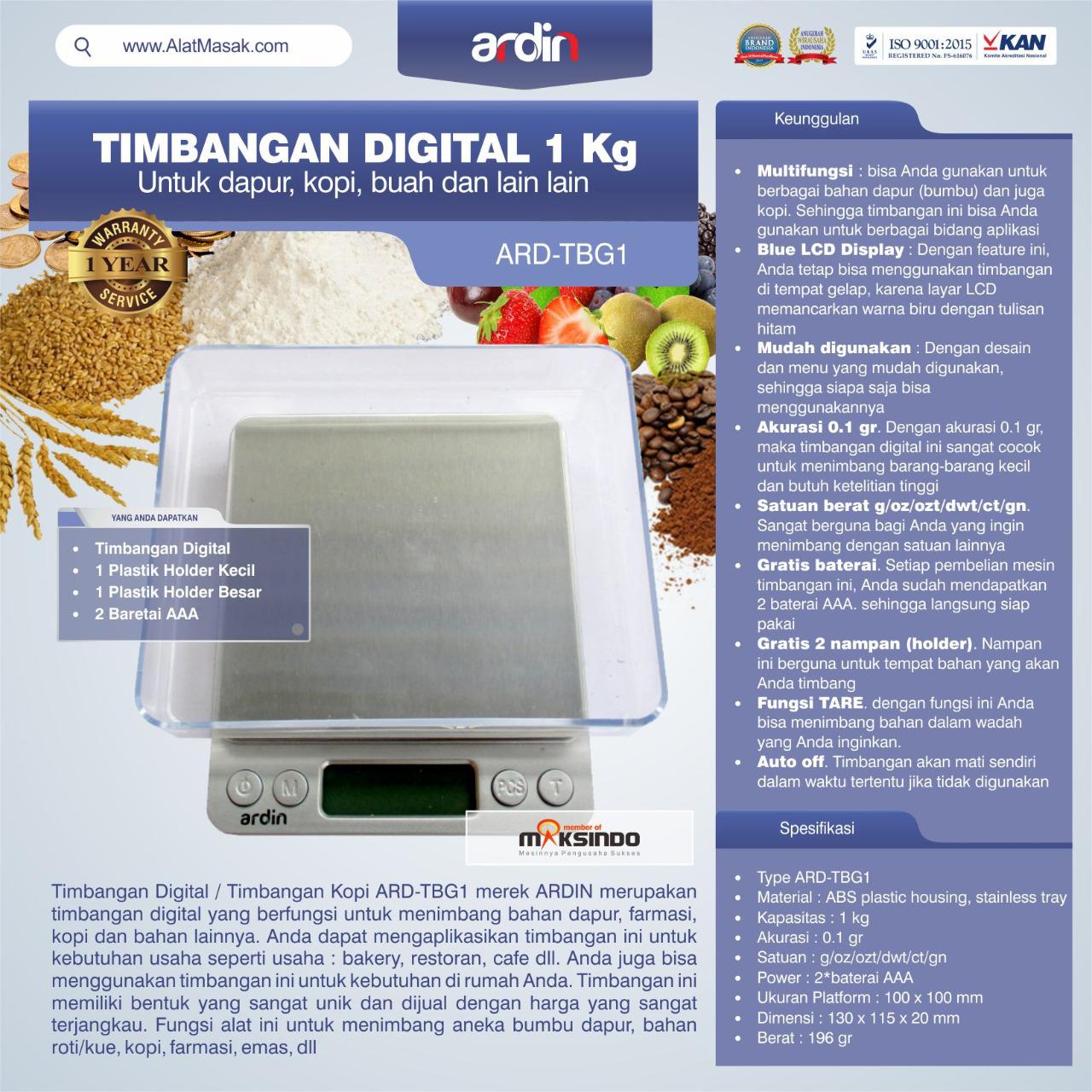 Jual Timbangan Digital Dapur 1 kg / Timbangan Kopi ARD-TBG1 di Blitar