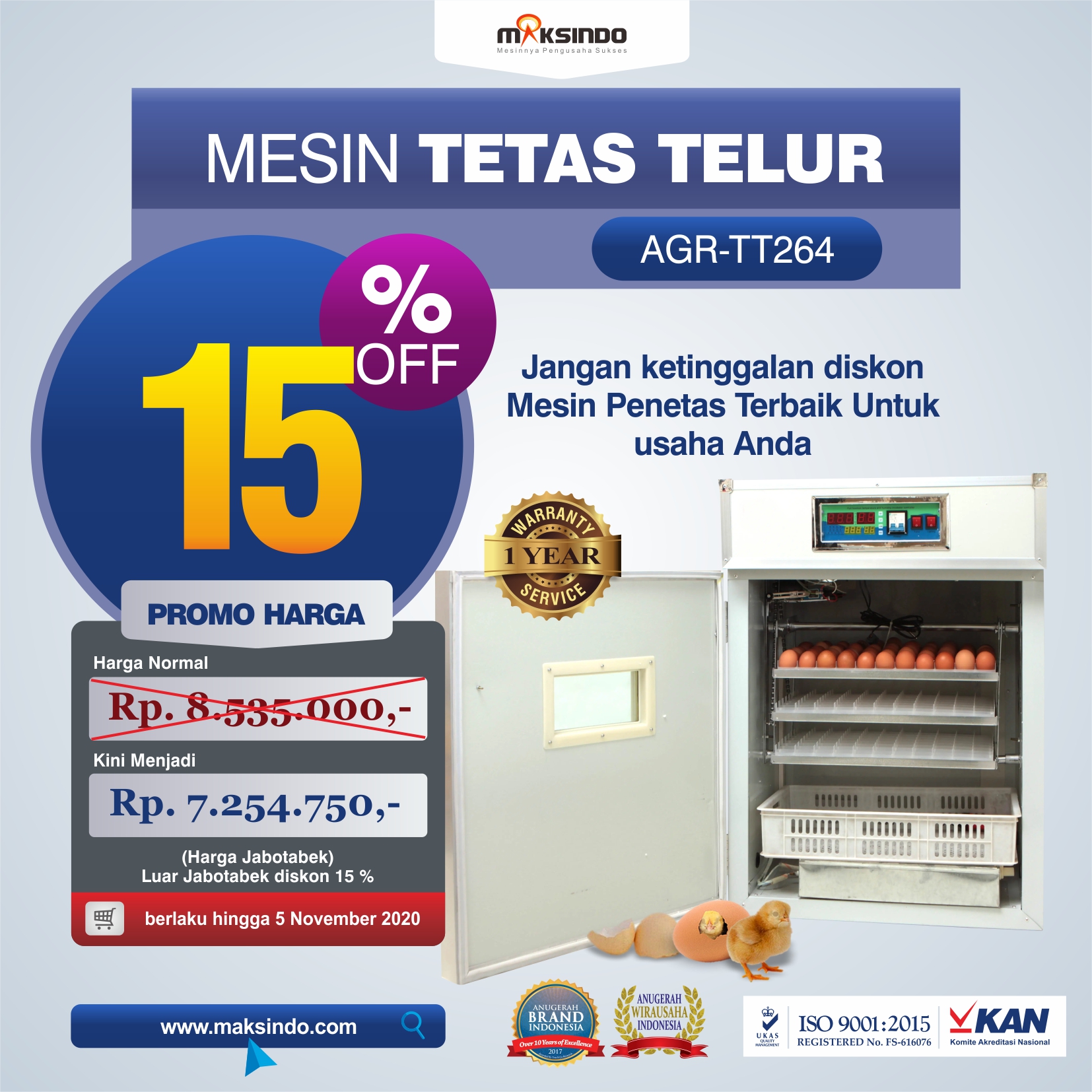 Jual Mesin Tetas Telur Industri 264 Butir (Industrial Incubator) di Blitar
